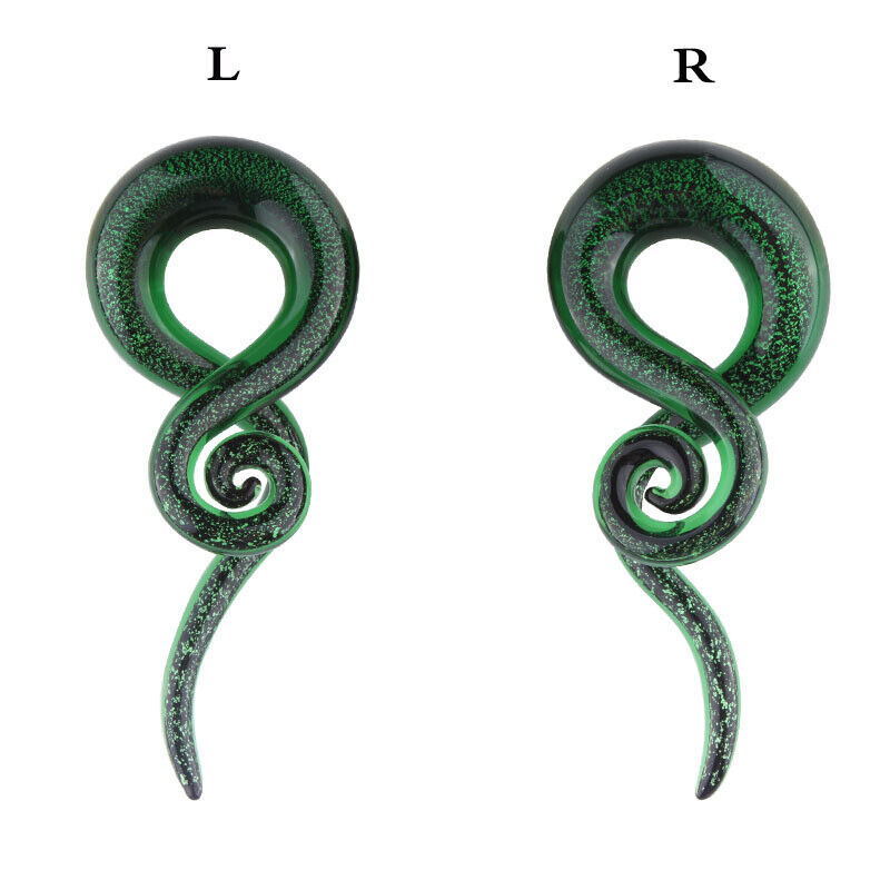 Pair Colorful Snail Spiral Glass Hook Taper Ear Plug Earring Expander Stretcher