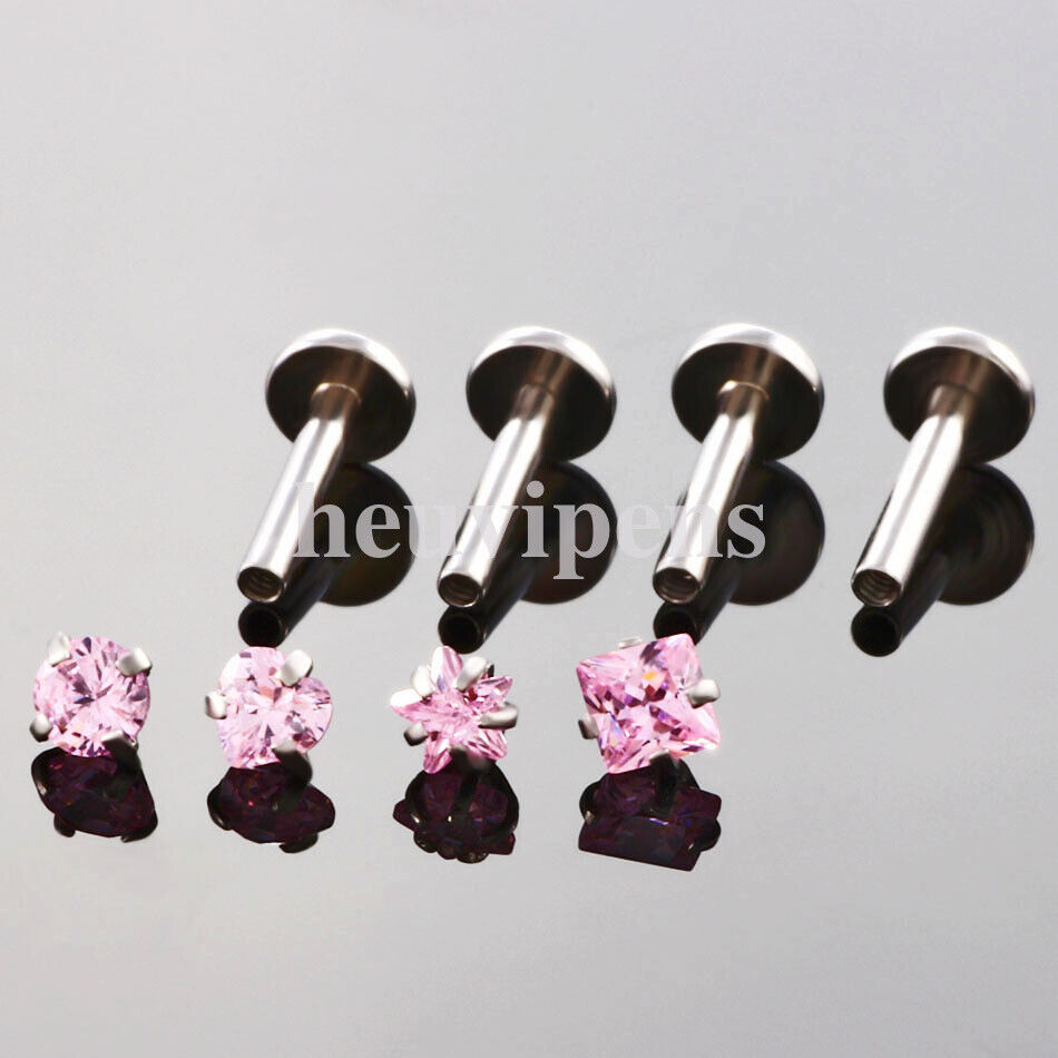 2X Multi Shape Zircon Labret Lip Stud Internally Threaded Tragus Rings Piercing