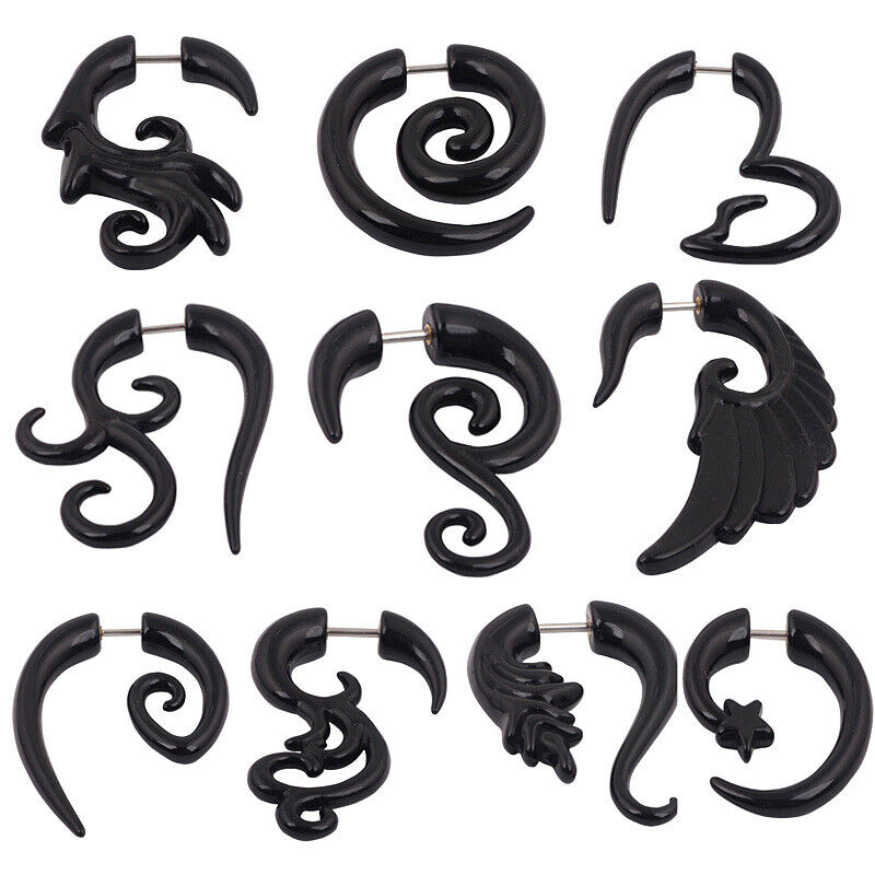 2pc Acrylic Spiral Horn Earring Gauge Fake Cheater Stretcher Ear Plug Piercing