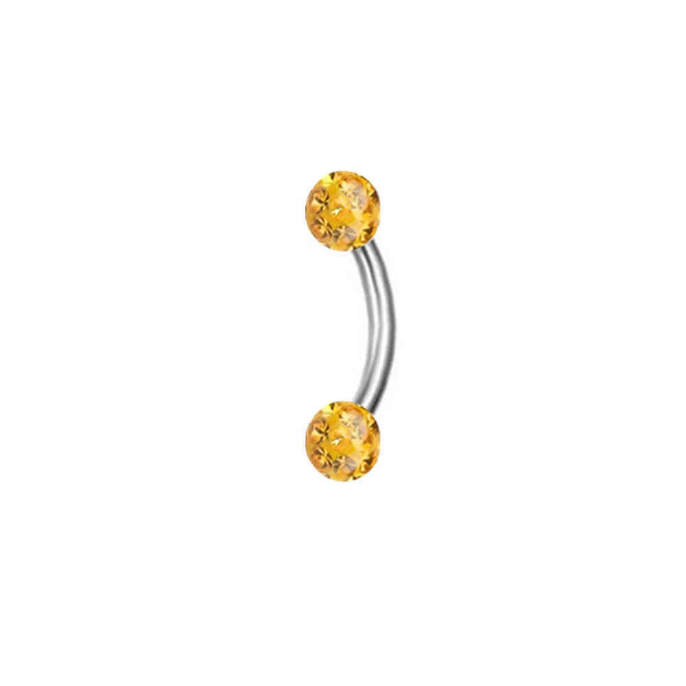 2pc 6/8/10/12mm Bar Coated Crystal Ball Barbell Curved Eyebrow Ring Ear Piercing