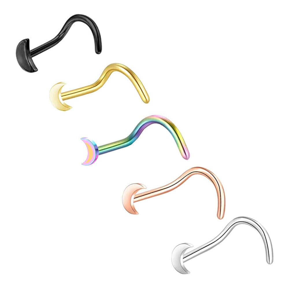 5pc Surgical Steel Screw Bone Multi Shape Nose Ring Stud Piercing Jewellery Set