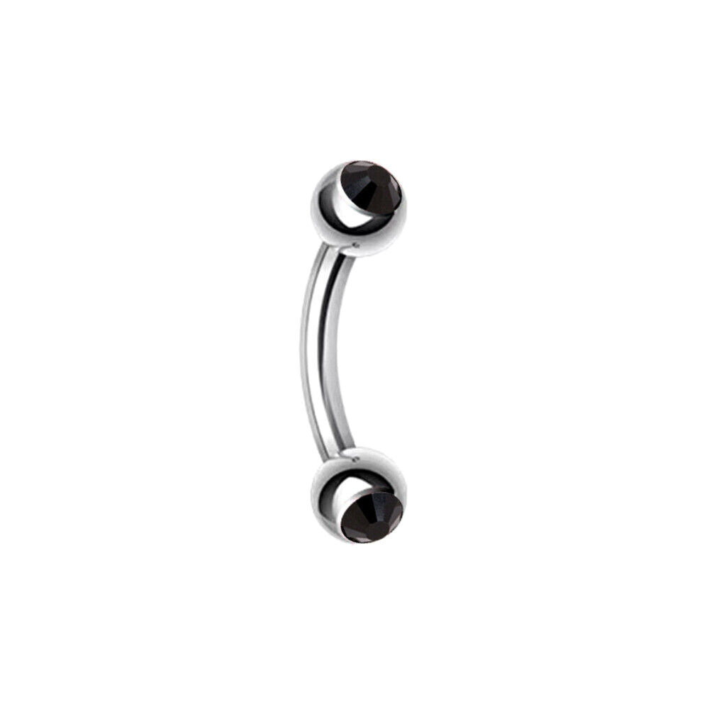 2PC Surgical Steel Crystal Ball Barbell Curved Eyebrow Ring Tragus Ear Piercing