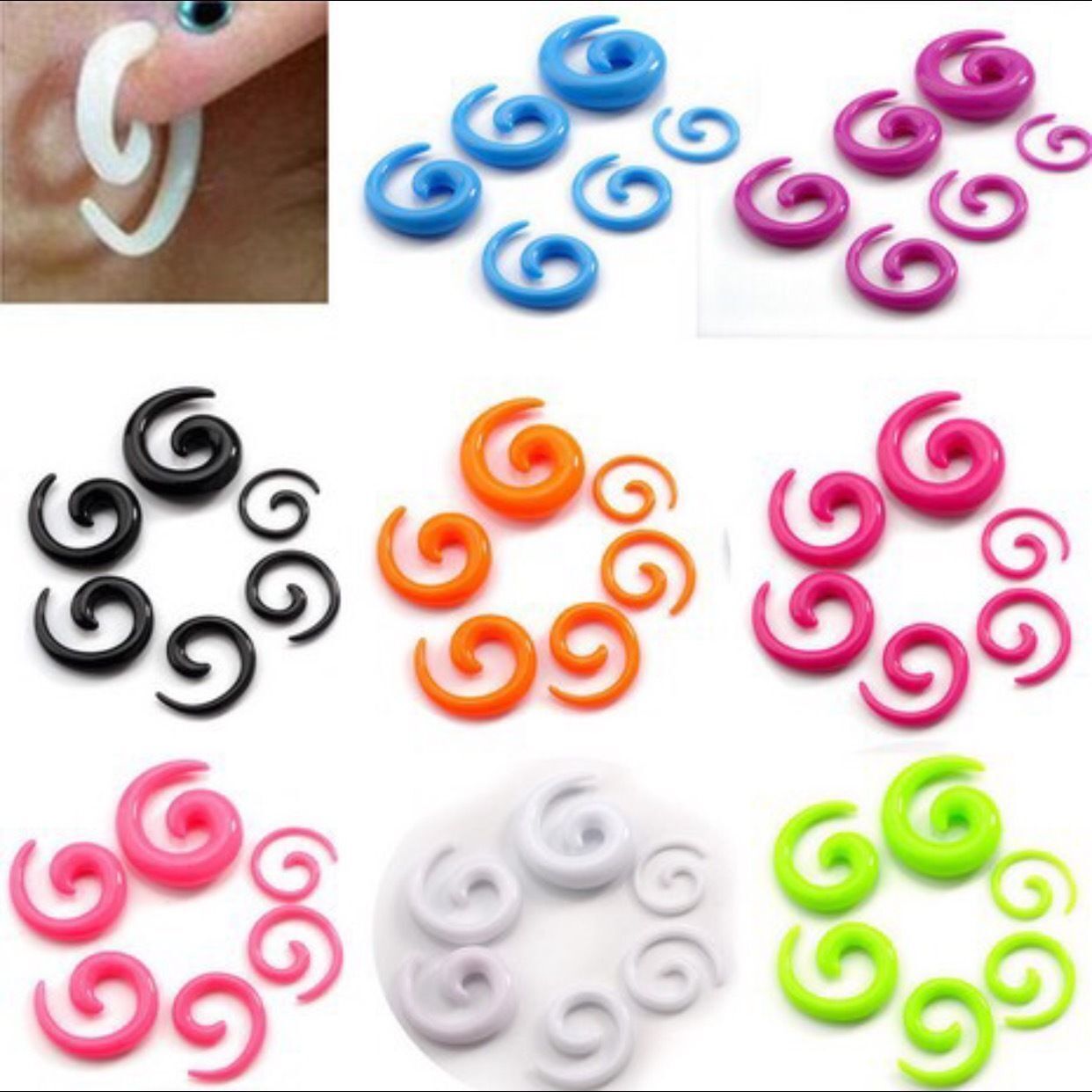 2 Acrylic Spiral Taper Flesh Tunnel Ear Stretcher Expander Stretching Snail Plug