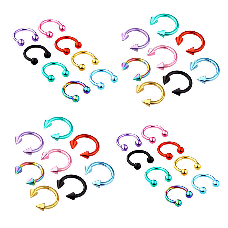 8pc Surgical Steel Nose Rings Ball Cone Horseshoe Ear Lip Stud Septum  Piercing