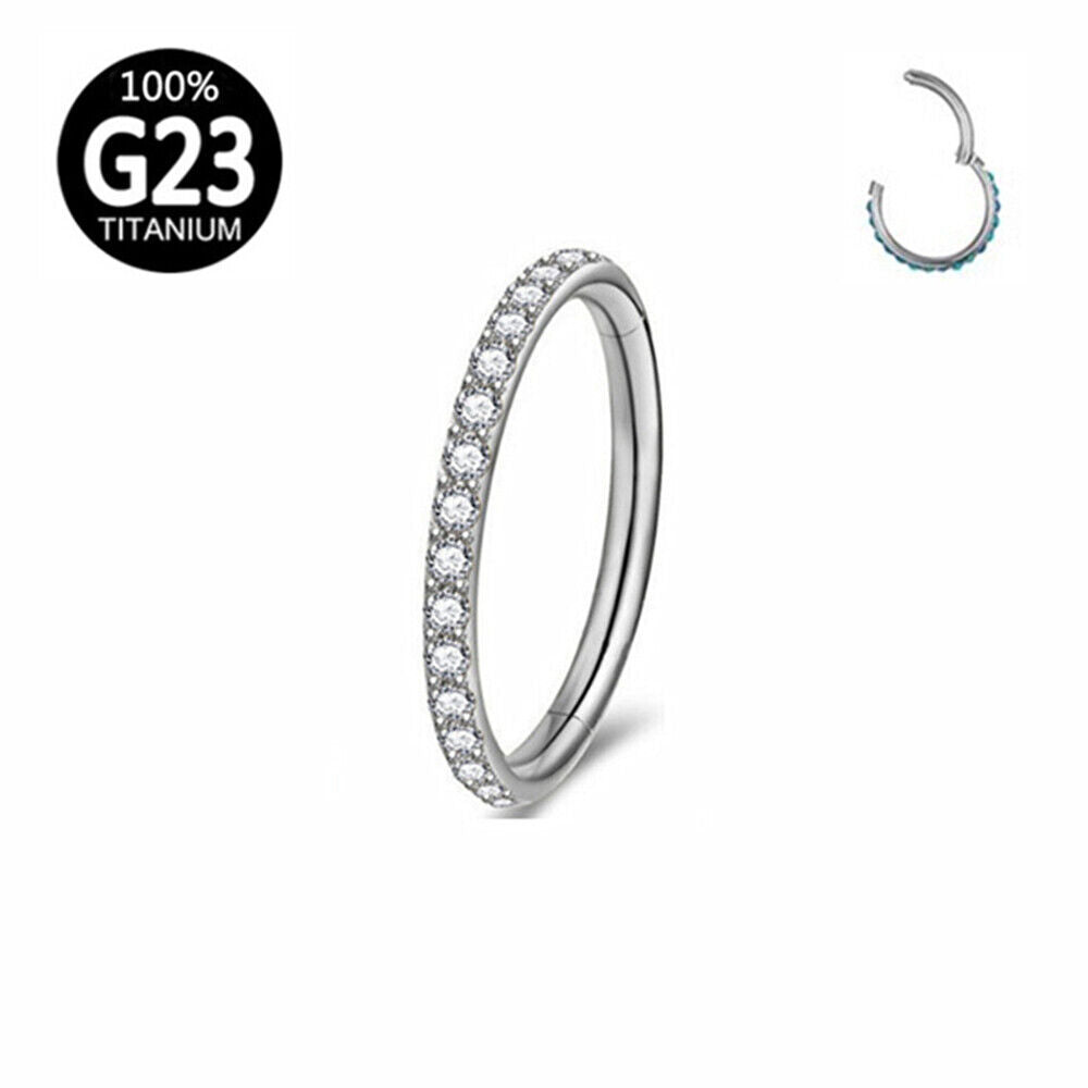 G23 Titanium Steel Multi Zircon Nose Ring Hinge Septum Hoop Ear Body Piercing