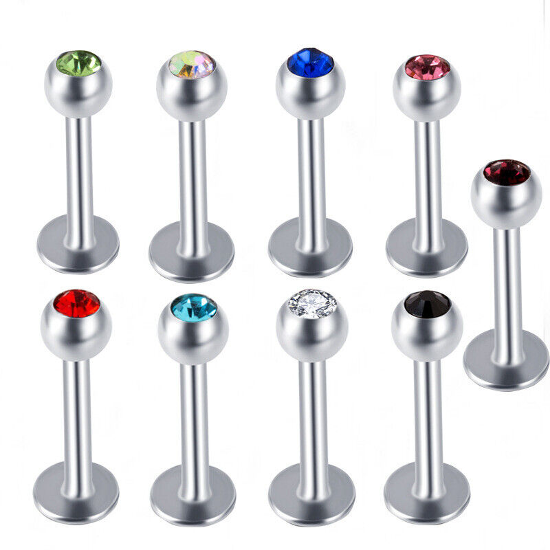 10pc Surgical Steel Zircon Gem Labret Monroe Lip Rings Bar Stud Piercing Jewelry