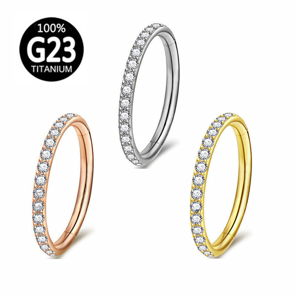 G23 Titanium Steel Multi Zircon Nose Ring Hinge Septum Hoop Ear Body Piercing