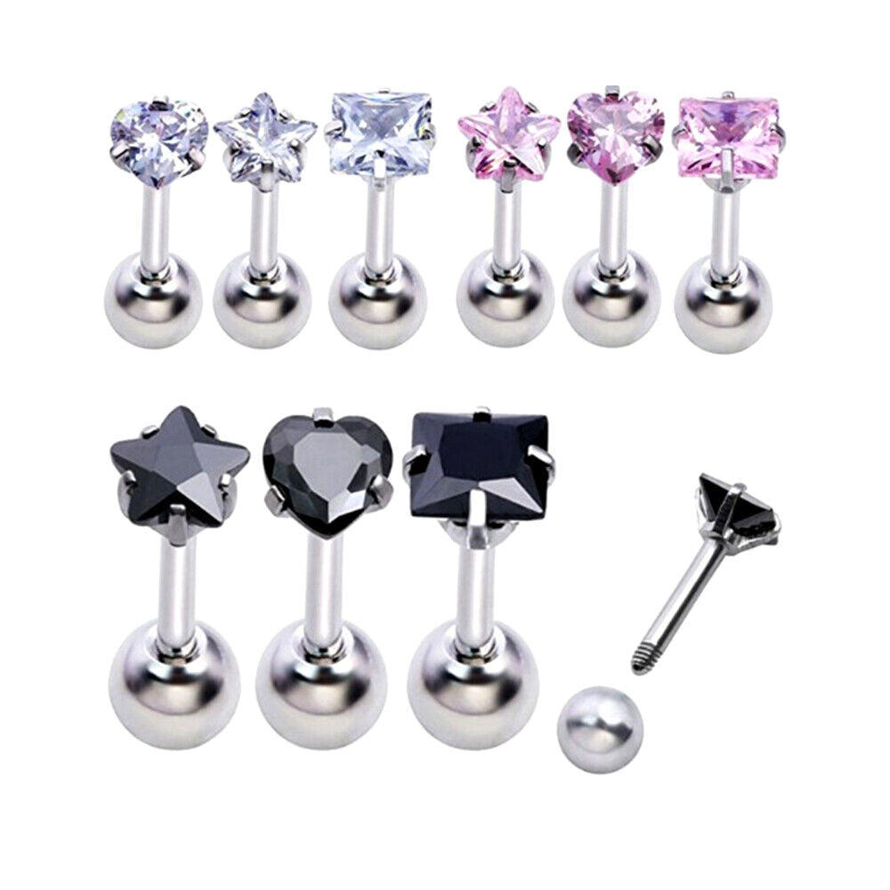 4Pcs Zircon Surgical Steel Stud Earring Set Multishape Ear Helix Tragus Piercing