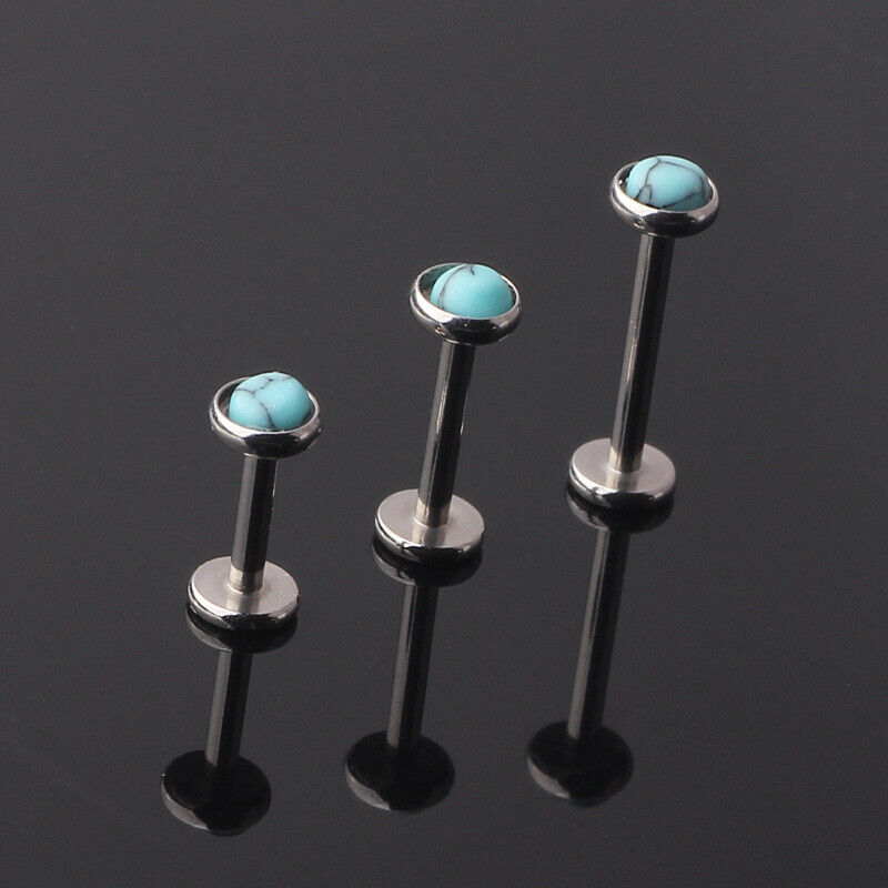 2X 16G Turquoise Internal Thread Lip Bar Labret Ring Monroe Tragus Stud Piercing