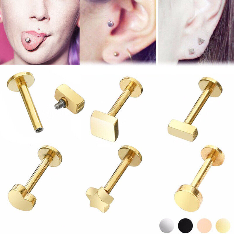 Steel Lip Bar Labret Ring Internally Threaded Ear Tragus Stud Body Piercing
