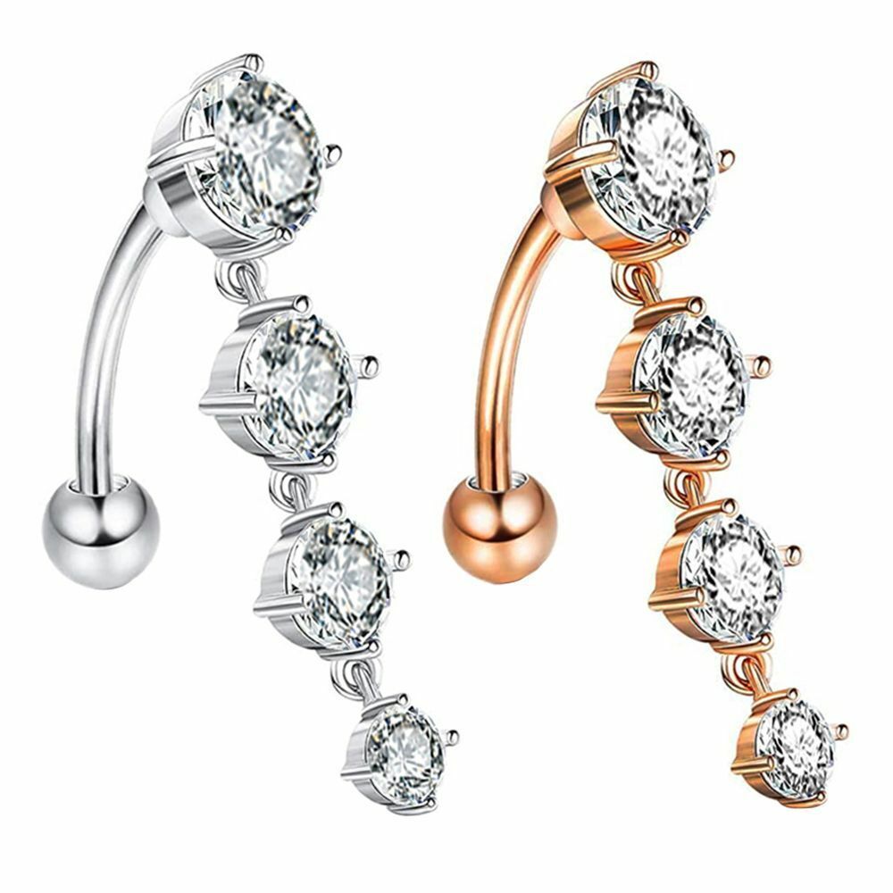 2pc Belly Bar Reverse Dangle Zircon Navel Button Ring Dangle Barbell Piercing