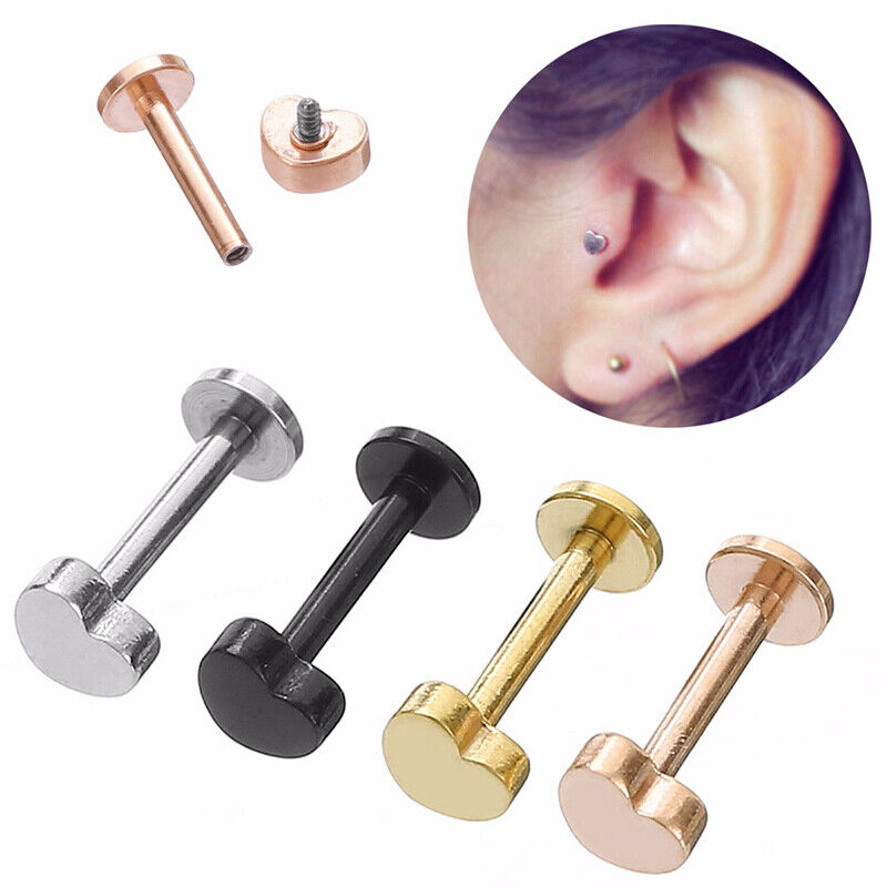 Steel Lip Bar Labret Ring Internally Threaded Ear Tragus Stud Body Piercing