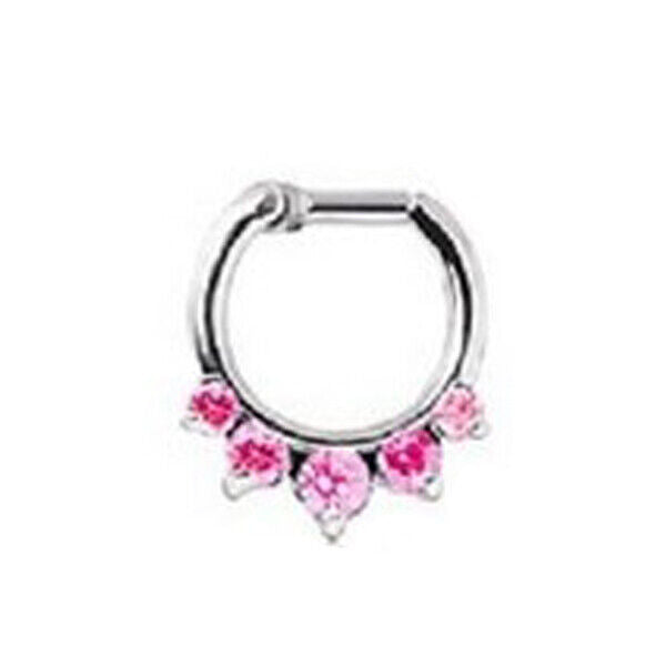 Crystal Zircon Stud Nose Ring Surgical Steel Bar Septum Hanger Clip Piercing 16g