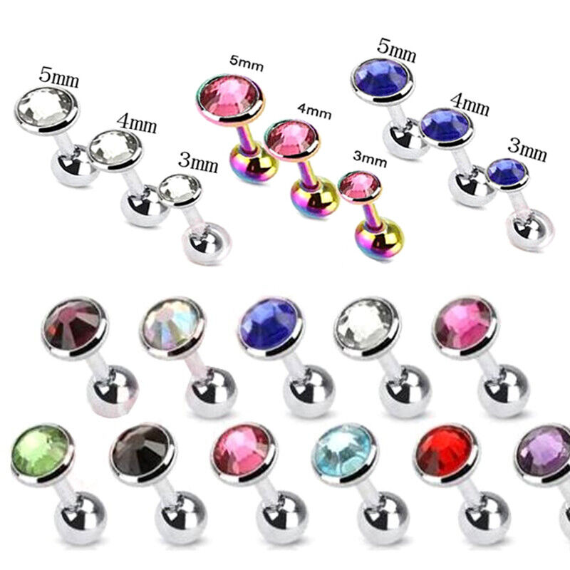 6pcs Flat Gem Multicolour Cartilage Upper Ear Stud Set Tragus Helix Top Piercing