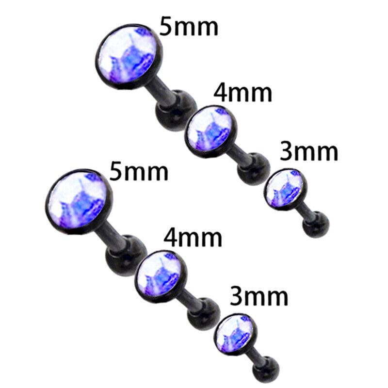 6pcs Flat Gem Multicolour Cartilage Upper Ear Stud Set Tragus Helix Top Piercing