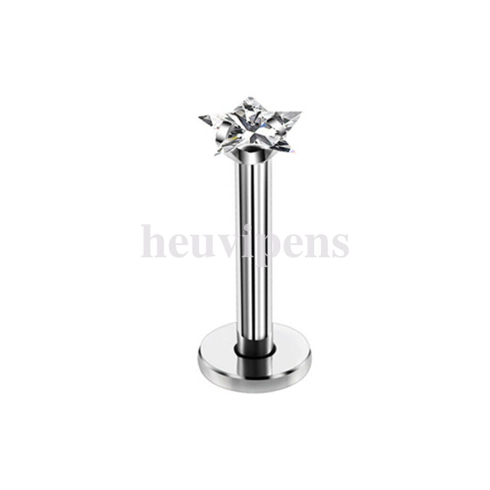 2X Multi Shape Zircon Labret Lip Stud Internally Threaded Tragus Rings Piercing