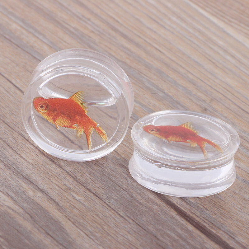 1 Pair Cute Liquid Goldfish Double Flared Saddle Ear Plug Flesh Tunnel Stretcher