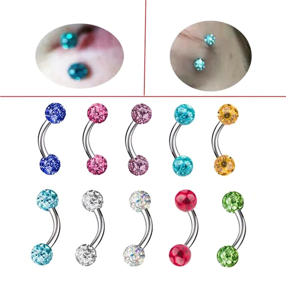 2pc 6/8/10/12mm Bar Coated Crystal Ball Barbell Curved Eyebrow Ring Ear Piercing
