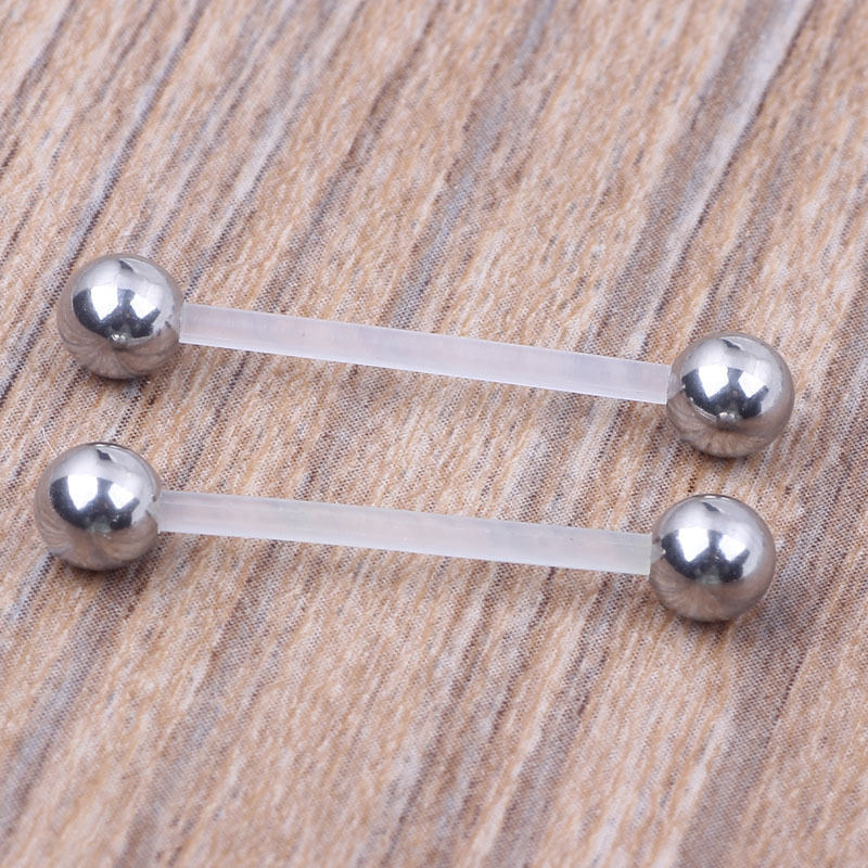 5/10pc Steel Ball Flexibel Silicone Bar Tongue Barbell Ring Nipple Body Piercing
