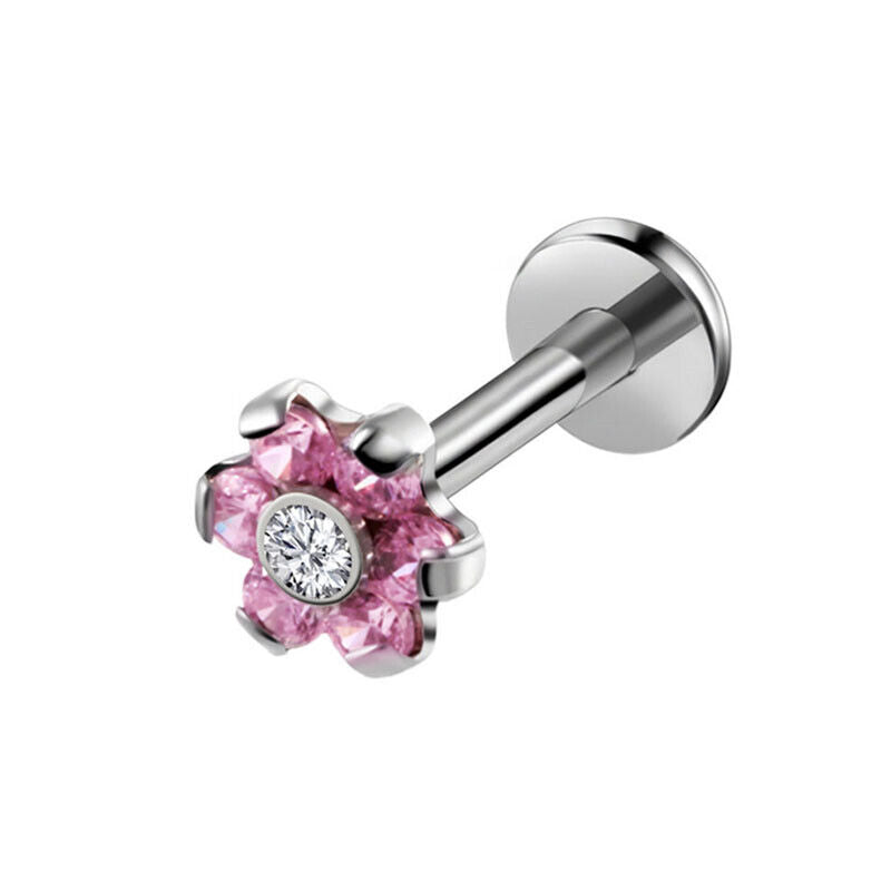 Multi Zircon Flower Internally Threaded Labret Lip Bar Stud Tragus Ear Piercing