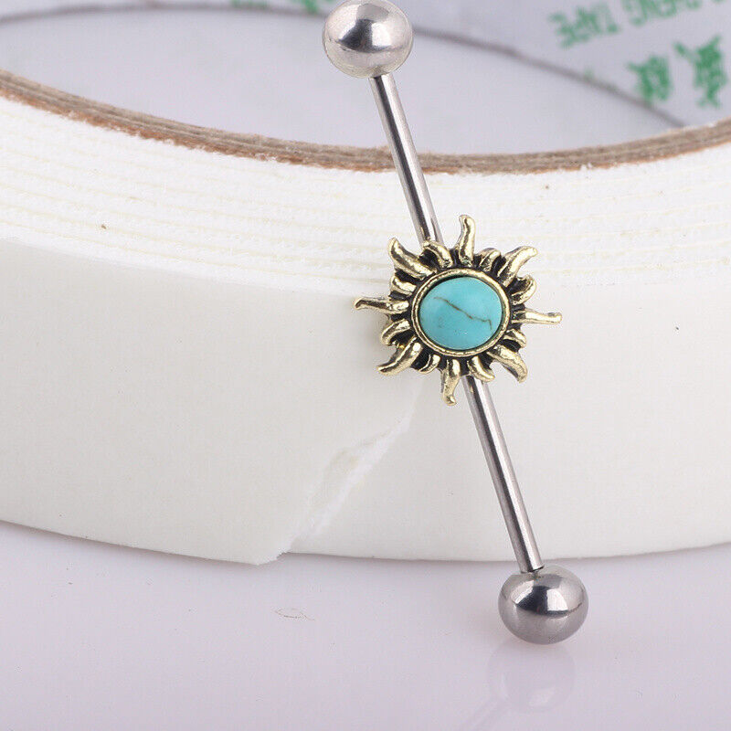 Surgical Steel Industrial Scaffold Bar Gem Opal Turquoise Ear Barbell Piercing A