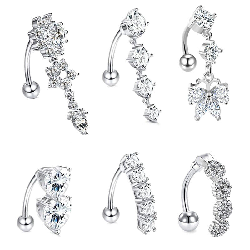2pc Belly Bar Reverse Dangle Zircon Navel Button Ring Dangle Barbell Piercing