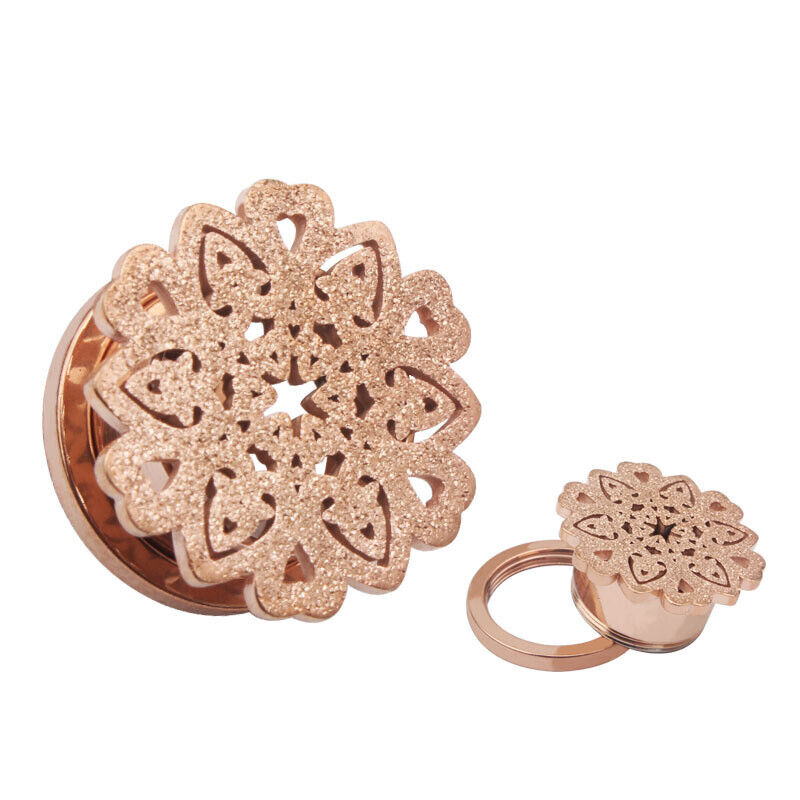 2X Steel Flesh Tunnel Frosted Flower Tree Ear Plug Stretcher Screw Fit 6mm-16mm