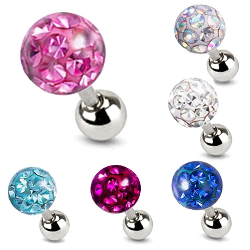 Set 3/4/5mm Surgical Steel Crystal Cartilage Bar Tragus Helix Ear Stud Piercing