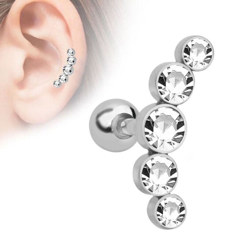 2pc Cartilage Tragus Bar Zircon Stud Earring Piercing Helix Gem Surgical Steel