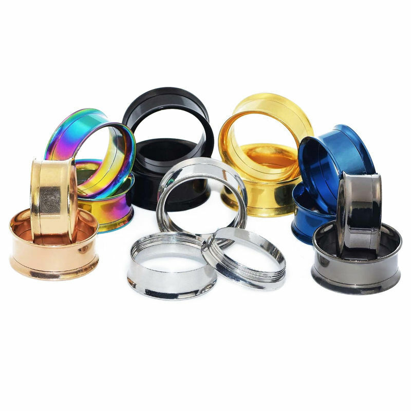 2pc Steel Screw Fit Double Flare Saddle Flesh Tunnel Ear Plug Expander 5mm - 20mm