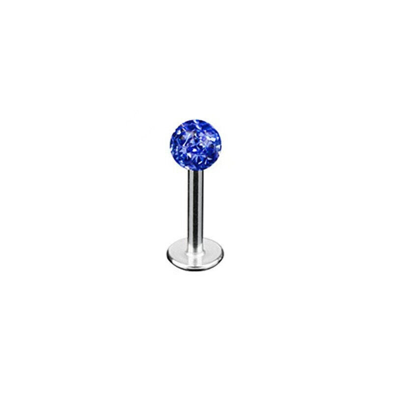 16G MULTI Coated CRYSTAL Monroe Lip Stud LABRET Bar Tragus Steel Piercing