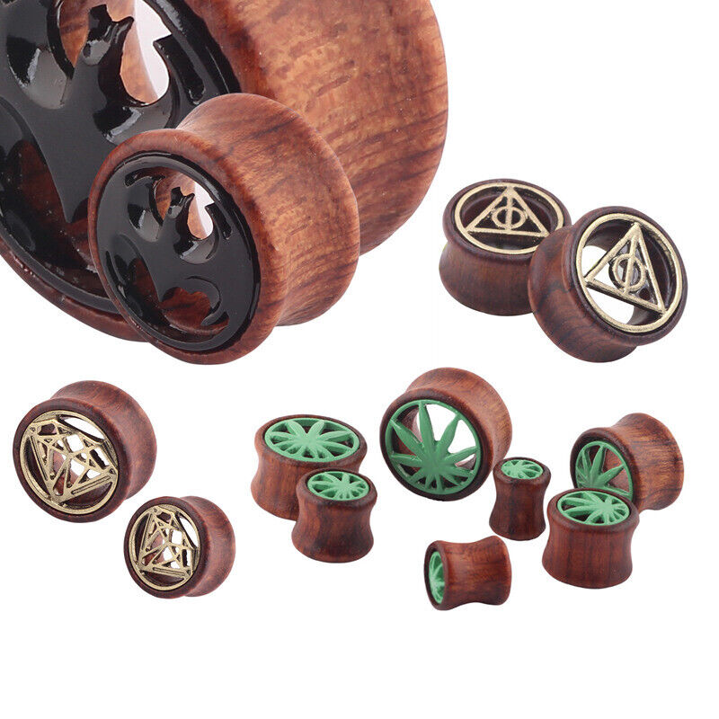 1 Pair Hollow Wood LOGO Double Saddle Ear Plug Flesh Tunnel Stretcher Expander
