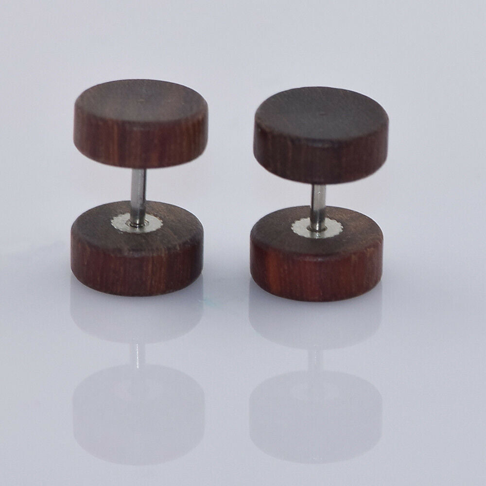 1 Pair Wood Fake Cheater Illusion Ear Plug Flesh Tunnel Stretch Expander Earring