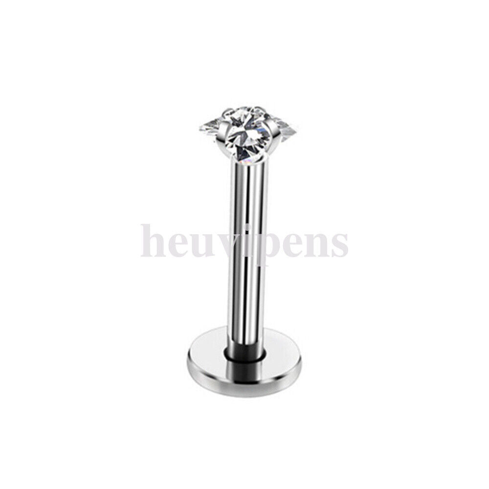 2X Multi Shape Zircon Labret Lip Stud Internally Threaded Tragus Rings Piercing
