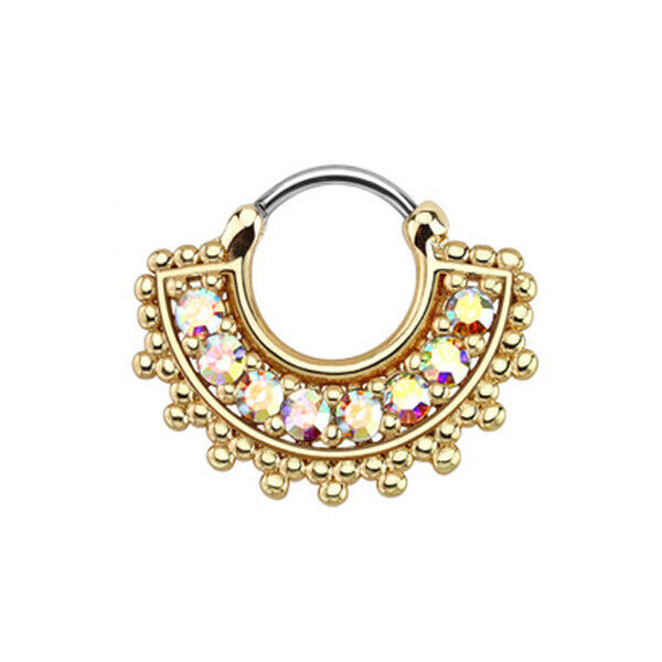 Crystal Zircon Stud Nose Ring Surgical Steel Bar Septum Hanger Clip Piercing 16g