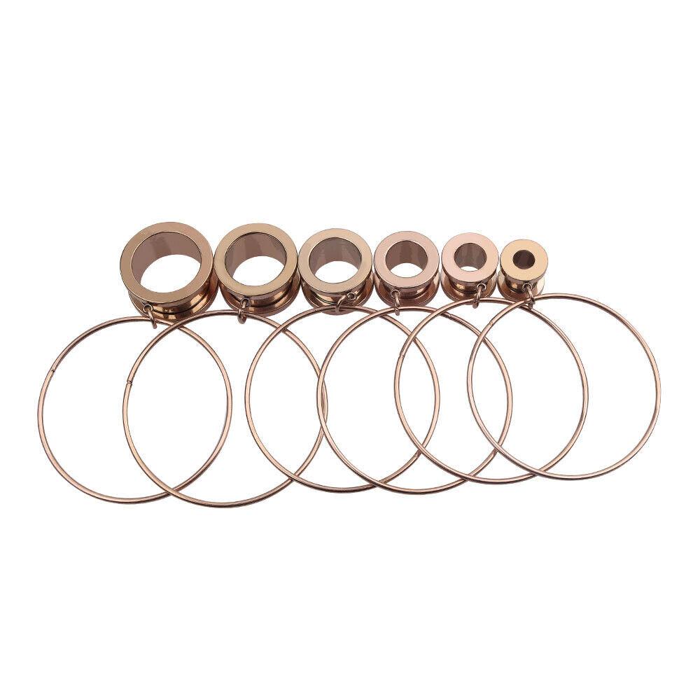 2pc Surgical Steel Flesh Tunnel Hoop Ring Dangle Ear Plug Stretcher Screw Expander