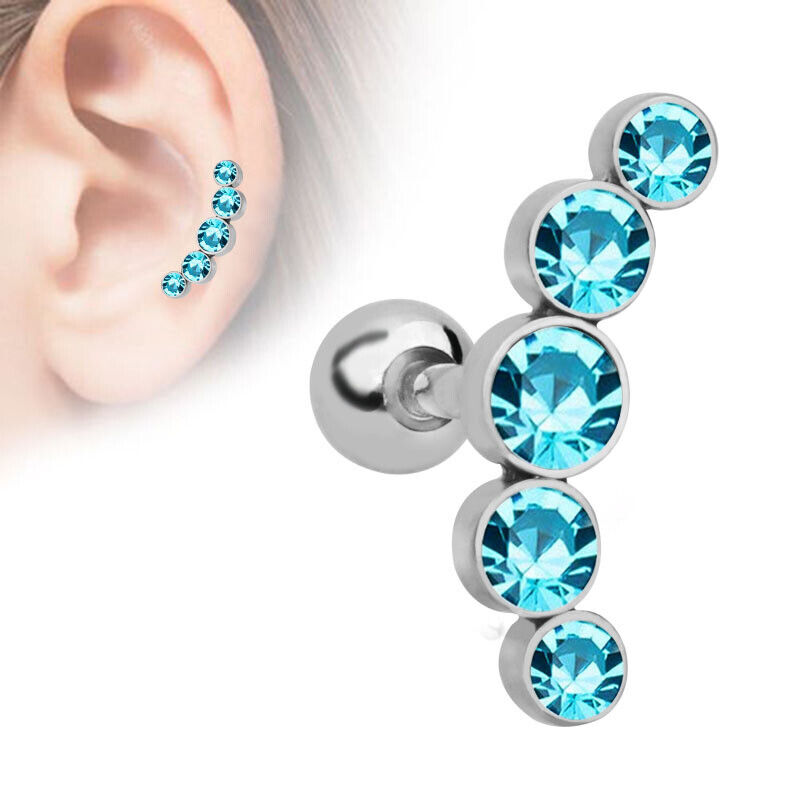 2pc Cartilage Tragus Bar Zircon Stud Earring Piercing Helix Gem Surgical Steel