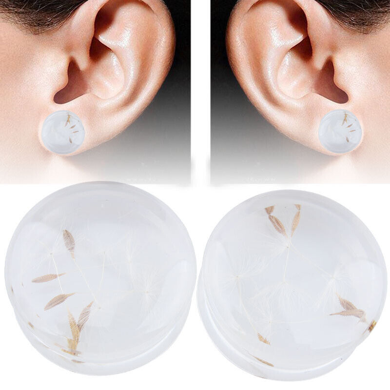 2X Natural Dandelion Flower Acrylic Flesh Tunnel Ear Plug Double Flared Expander