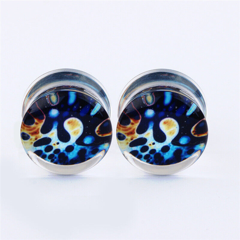 Pair Acrylic Flesh Tunnel Ear Plug Stretcher Double Saddle Flared Gauge Expander