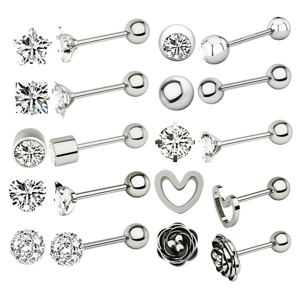 20pc Set Multi Shape Steel Ear Cartilage Zircon Tragus Lip Stud Piercing Earring