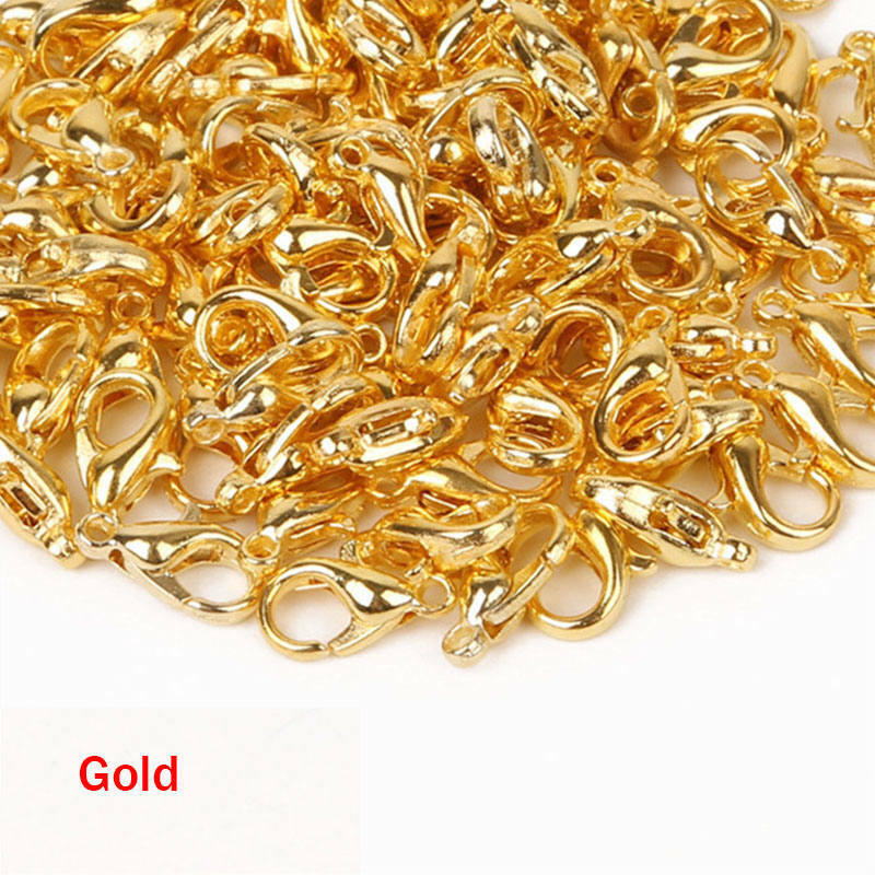 50X 10/12mm Gold Silver Lobster Clasp Fasteners Claw DIY for Bracelet Necklace