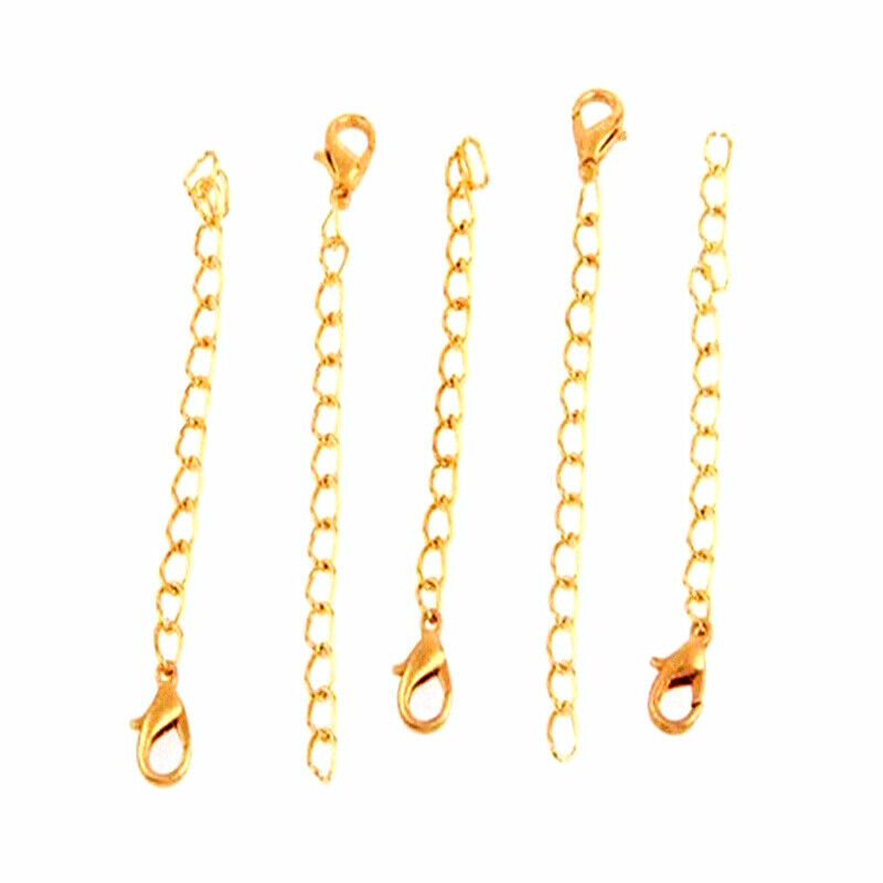 10pc Silver Gold DIY Necklace Extender Extension Chain 75mm / 3" with Clasp Hook