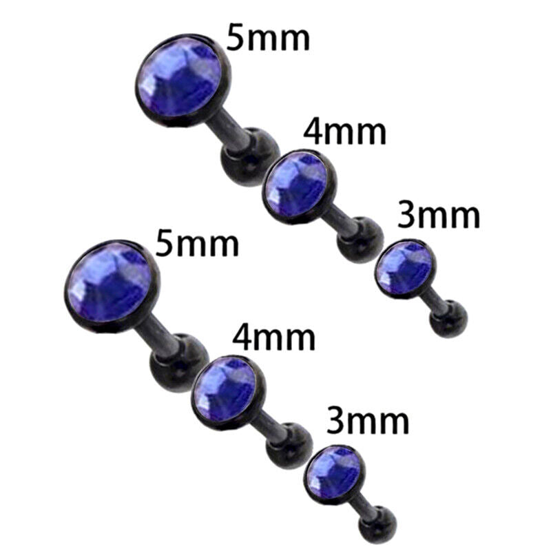 6pcs Flat Gem Multicolour Cartilage Upper Ear Stud Set Tragus Helix Top Piercing