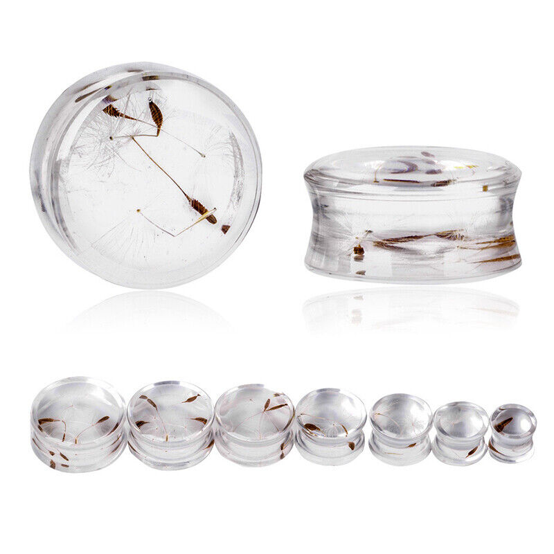 2X Natural Dandelion Flower Acrylic Flesh Tunnel Ear Plug Double Flared Expander
