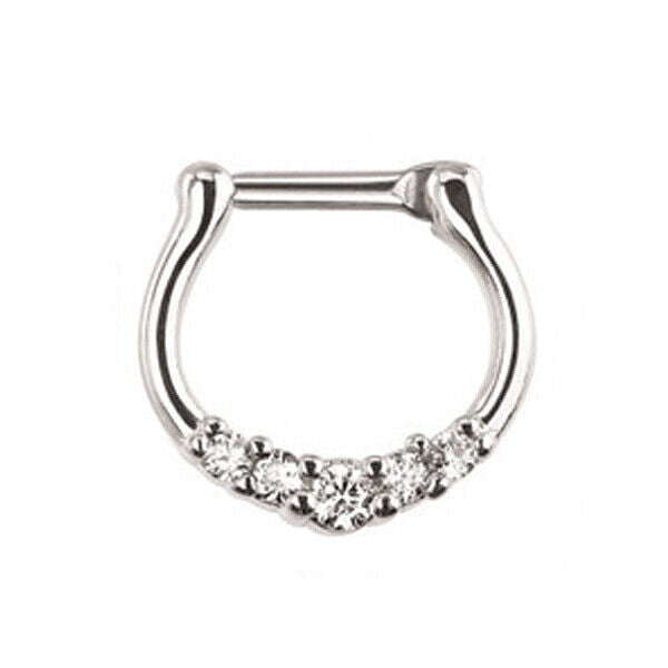 Crystal Zircon Stud Nose Ring Surgical Steel Bar Septum Hanger Clip Piercing 16g