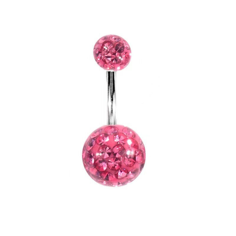 Navel Belly Button Ring Barbell Rhinestone Crystal Ball Piercing Body Jewelry