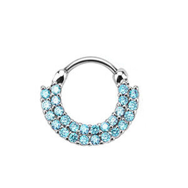 Crystal Zircon Stud Nose Ring Surgical Steel Bar Septum Hanger Clip Piercing 16g