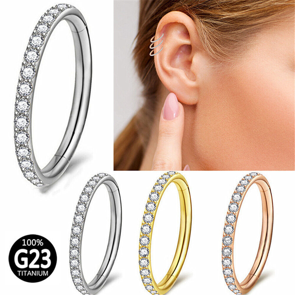 G23 Titanium Steel Multi Zircon Nose Ring Hinge Septum Hoop Ear Body Piercing