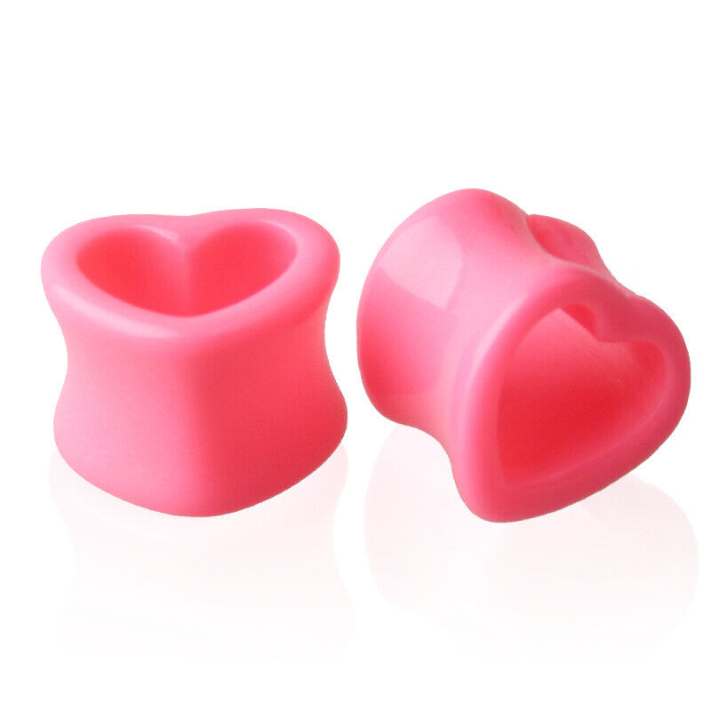 2pc Punk Acrylic Heart Double Flare Saddle Flesh Tunnel Ear Plug Gauge Stretcher