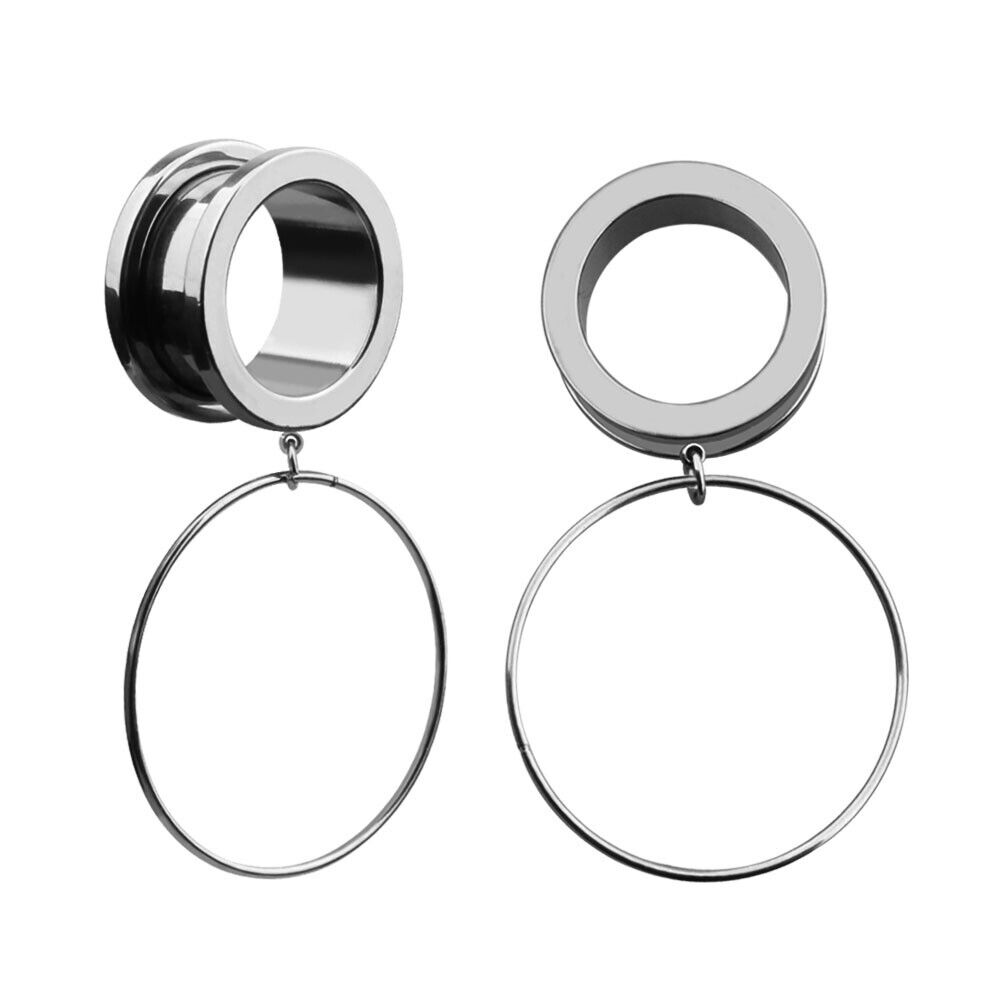 2pc Surgical Steel Flesh Tunnel Hoop Ring Dangle Ear Plug Stretcher Screw Expander